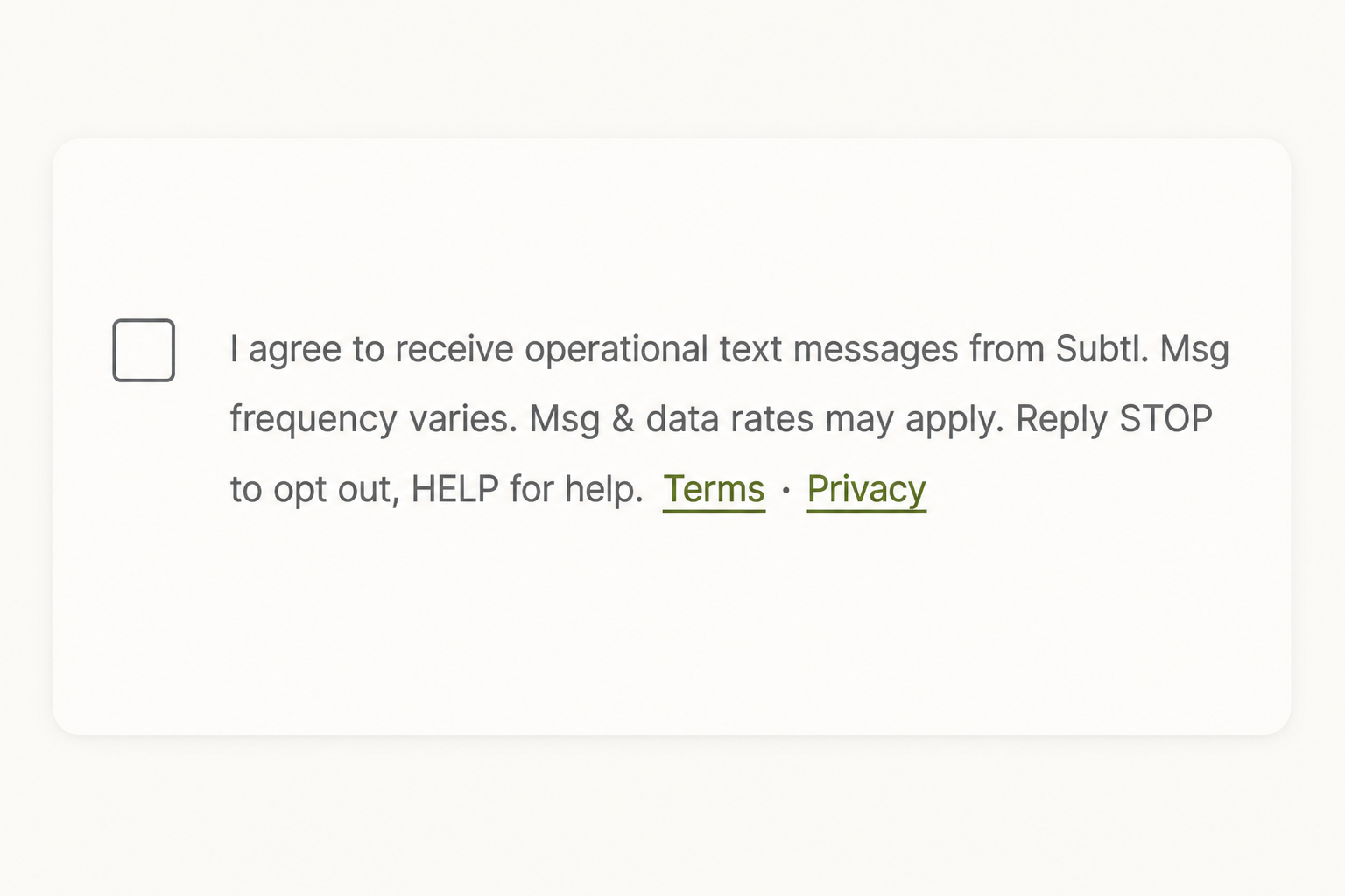 Close-up of the SMS consent checkbox and disclosure text